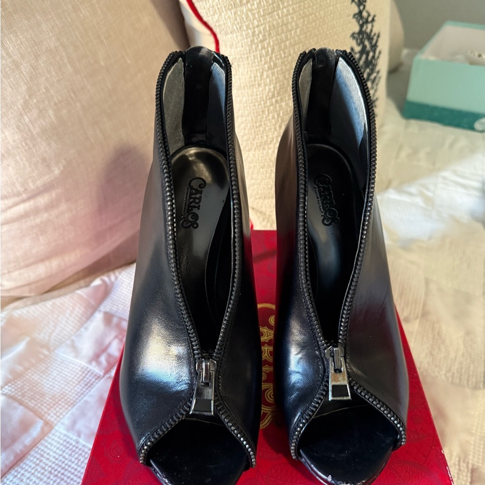 Carlos Santana Black Peep-Toe Ankle Booties